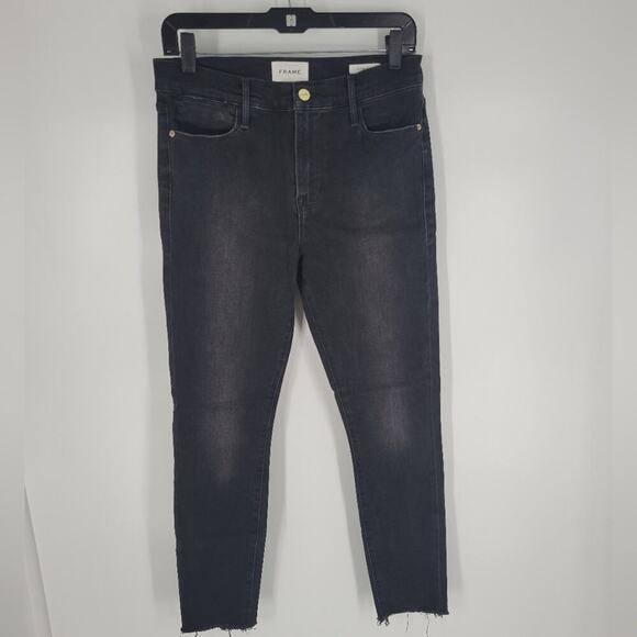Frame Denim Denim - Frame Black Condor Raw Hem Le High Skinny Jeans 28